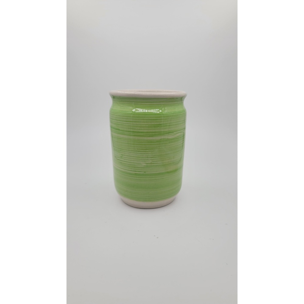 Pottery 6" Large Green Mug Stripes Unique Rare
